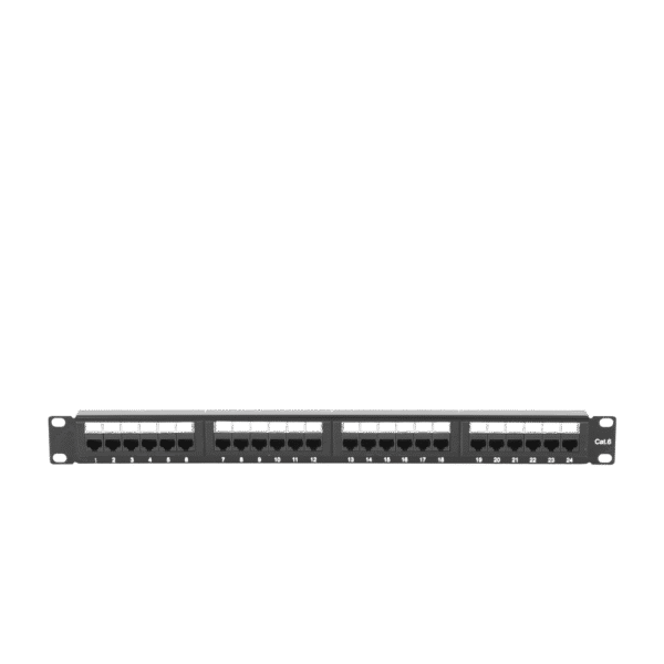 Panel de Parcheo Cat6 UTP 24 Puertos 19" con Barra Organizadora de Cables, Tipo Impacto 110