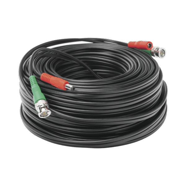 DIY30MHD-LAT-IZQ-l Cable Coaxial Armado con Conector BNC (Video) y Alimentación / Longitud de 30 mts / Optimizado para Cámaras 4K / Uso en Interior.