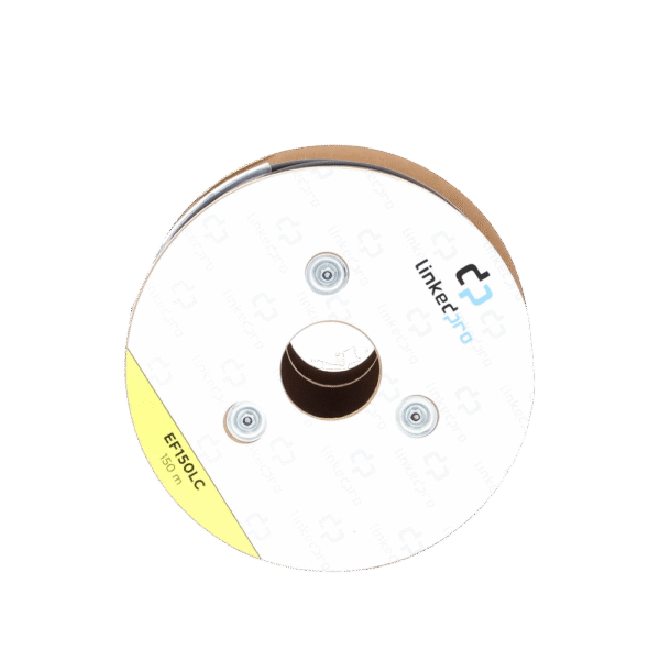 Carrete de Fibra Óptica Monomodo con conectores LC-LC Duplex, Reforzada con Kevlar, de 150 metros