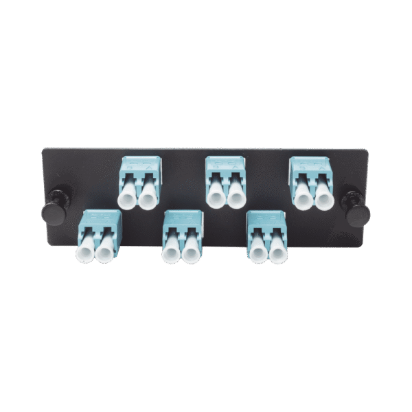 Placa Acopladora de Fibra Optica FAP, Con 6 Conectores LC Duplex (12 Fibras), Para Fibra Multimodo OM3/OM4, Color Aqua