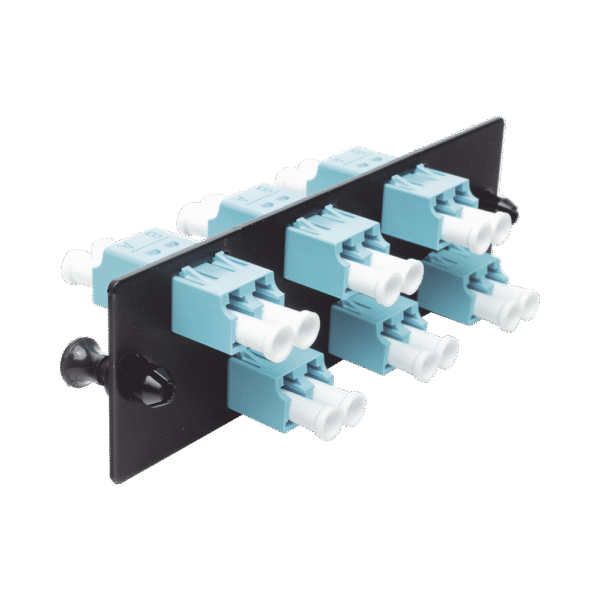Placa Acopladora de Fibra Optica FAP, Con 6 Conectores LC Duplex (12 Fibras), Para Fibra Multimodo OM3/OM4, Color Aqua