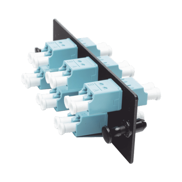 Placa Acopladora de Fibra Optica FAP, Con 6 Conectores LC Duplex (12 Fibras), Para Fibra Multimodo OM3/OM4, Color Aqua