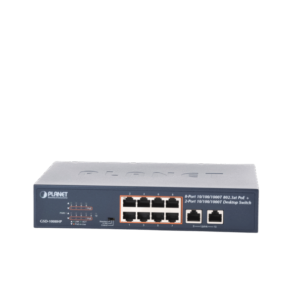 GSD1008HP-AD-4-l Switch no administrable PoE de 8 puertos 10/100/1000 Mbps con PoE 802.3af/at