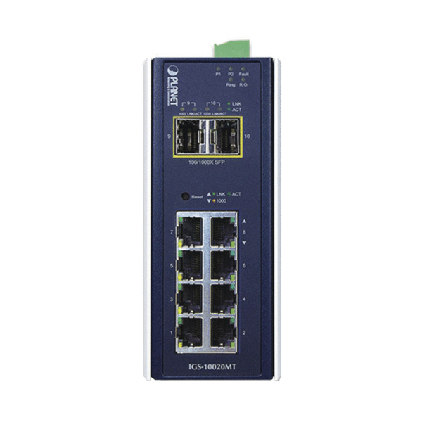 Switch Industrial Administrable Capa 2, 8 Puertos 10/100/1000T, 2 Puertos SFP 1G / 2.5 G BASE X