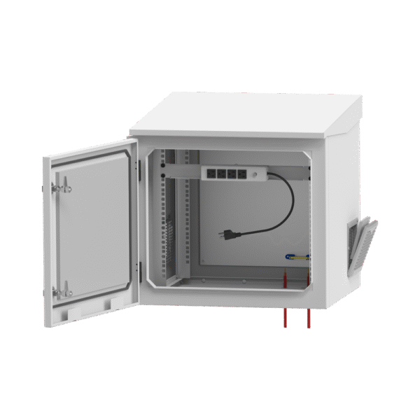 Gabinete de Exterior con Rack de 19" de 9UR con Ventiladores y Termostato (Montaje a poste o torre se vende por separado).