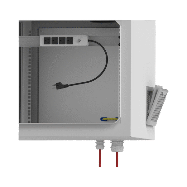 Gabinete de Exterior con Rack de 19" de 9UR con Ventiladores y Termostato (Montaje a poste o torre se vende por separado).