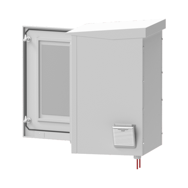 Gabinete de Exterior con Rack de 19" de 16U con Ventiladores y Termostato (Montaje a poste o torre se vende por separado).