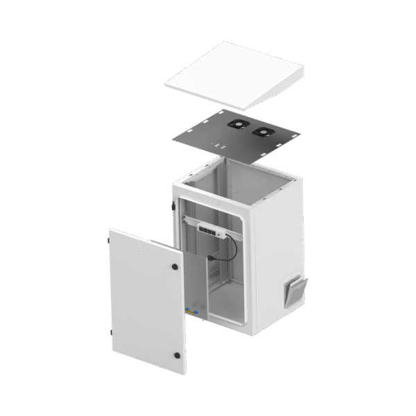 Gabinete de Exterior con Rack de 19" de 16U con Ventiladores y Termostato (Montaje a poste o torre se vende por separado).
