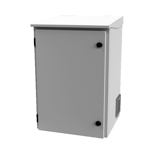 Gabinete de Exterior con Rack de 19" de 16U con Ventiladores y Termostato (Montaje a poste o torre se vende por separado).