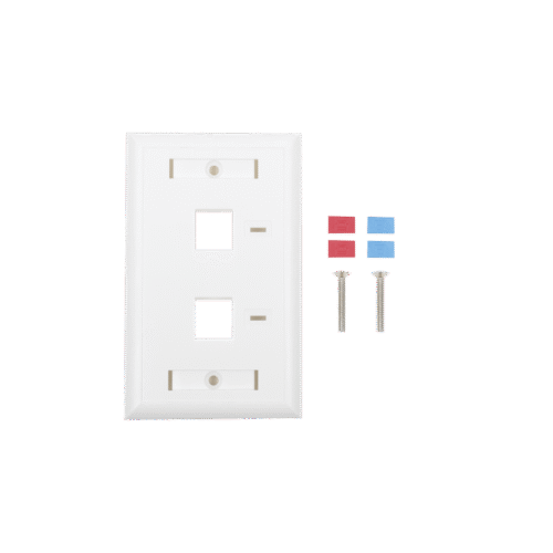 LPFP22-l Placa de pared de 2 puertos, Keystone, con espacio para etiqueta, Color Blanco