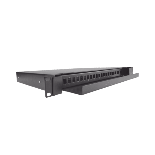 Distribuidor de Fibra Óptica deslizable, vacío, 19in, acepta 24 adaptadores "LC Duplex" o "LC Simplex" o 24 "SC" Simplex, 1U