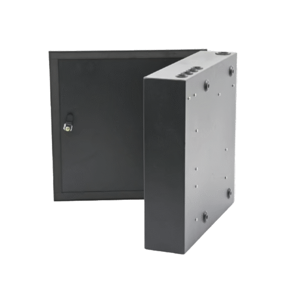 Distribuidor de fibra óptica, vació, 19in, para instalación en pared, acepta 48 acopladores "LC Duplex o "LC simplex" o 48 "SC simplex", 1U