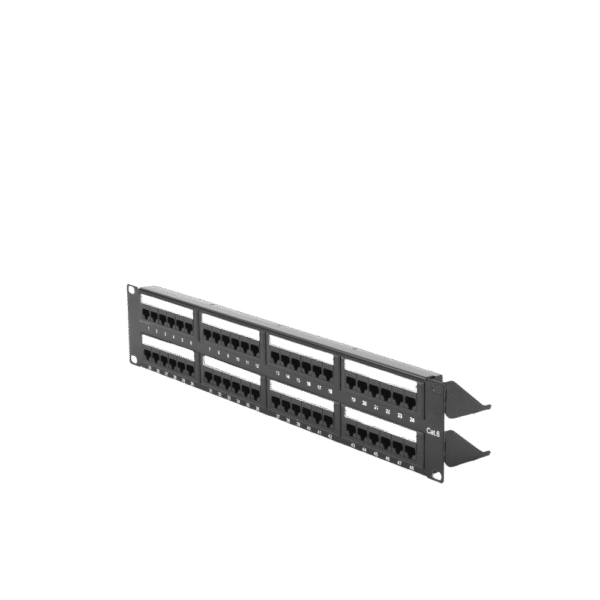 Panel de parcheo de impacto (110) UTP de 48 puertos Cat6, 19in, 2U, con barra para organizar cable