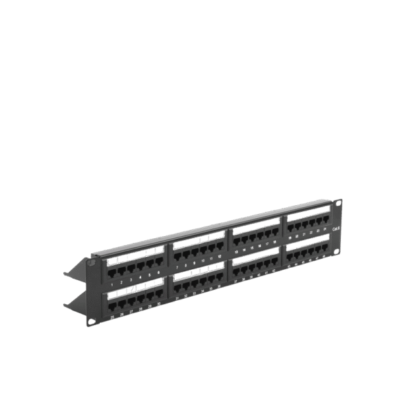 Panel de parcheo de impacto (110) UTP de 48 puertos Cat6, 19in, 2U, con barra para organizar cable