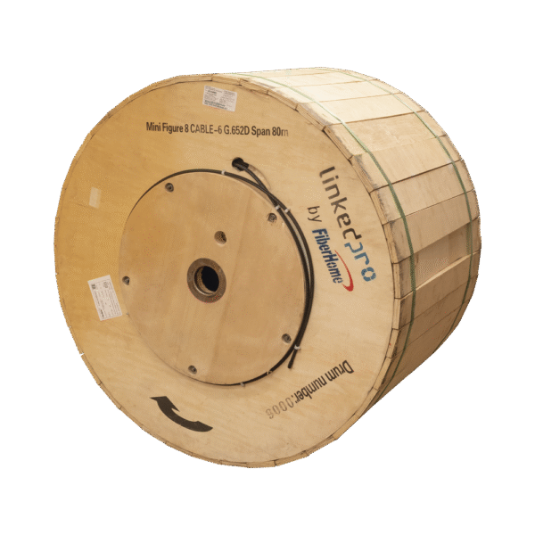 Carrete de 4 km de Fibra Óptica Aérea Mini Figura 8, G.652D, Monomodo de 6 Hilos, Exterior, Span 80, Loose Tube