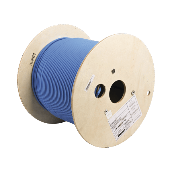 Bobina de Cable Blindado F/UTP de 4 Pares, Cat6A, Soporte de Aplicaciones 10GBase-T, LSZH (Libre de Gases Tóxicos), Color Azul, 305m