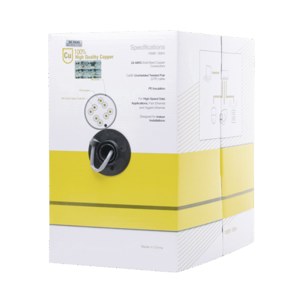 Bobina de cable de 305 m, ( 1000 ft ), Cat5e, alto desempeño, de color Gris, UL, para aplicaciones en CCTV, redes de datos. Uso Interior