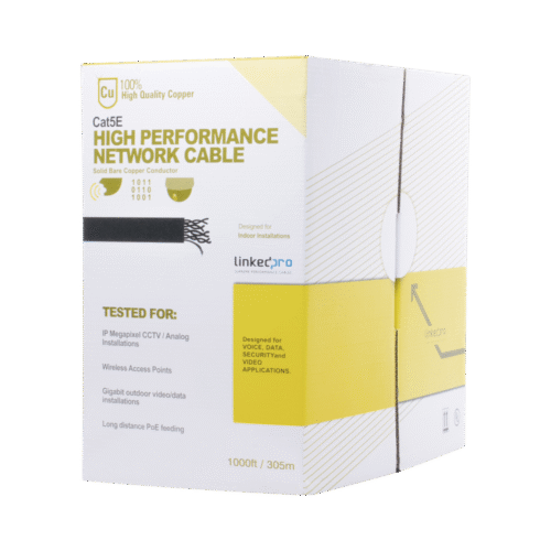 Bobina de cable de 305 m, ( 1000 ft ), Cat5e, alto desempeño, de color Gris, UL, para aplicaciones en CCTV, redes de datos. Uso Interior