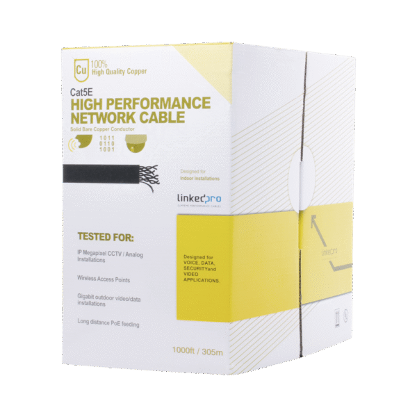 Bobina de cable de 305 m, ( 1000 ft ), Cat5e, alto desempeño, de color Gris, UL, para aplicaciones en CCTV, redes de datos. Uso Interior