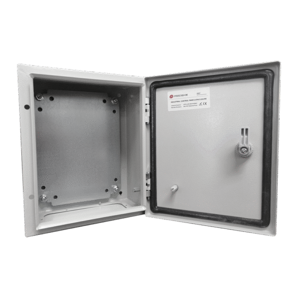 Gabinete de Acero IP66 Uso en Intemperie (400 x 400 x 200 mm) con Placa Trasera Interior y Compuerta Inferior Atornillable (Incluye Chapa y Llave).