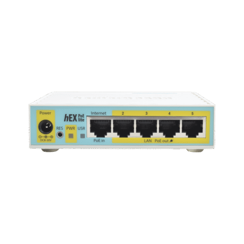 RB750UPR2-l (hEX PoE LITE) RouterBoard, 5 Puertos Fast Ethernet, 4 con PoE Pasivo, 1 Puerto USB