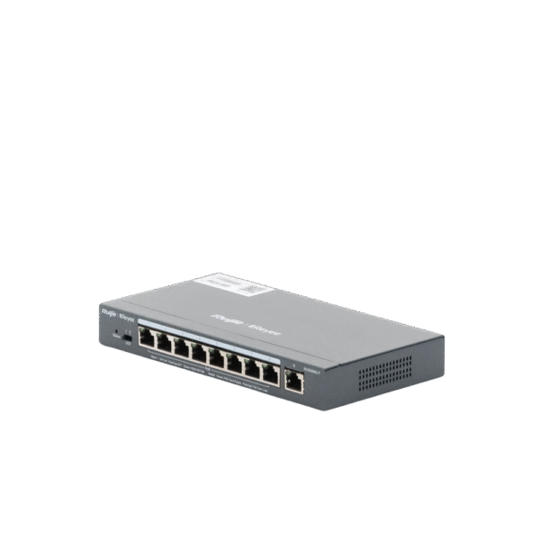 Switch PoE gigabit inteligente con 9 puertos gigabit, 8 puertos PoE+ hasta 120W, reconocimiento de cámaras IP, valor único para redes CCTV, gestionable en la nube