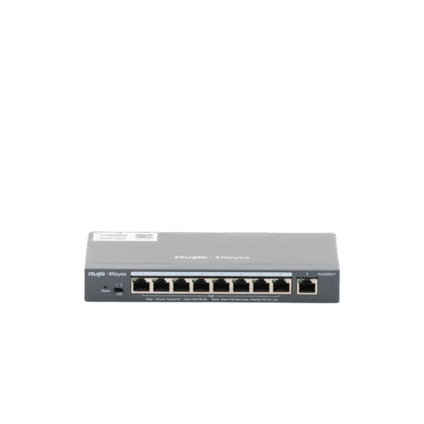 Switch PoE gigabit inteligente con 9 puertos gigabit, 8 puertos PoE+ hasta 120W, reconocimiento de cámaras IP, valor único para redes CCTV, gestionable en la nube