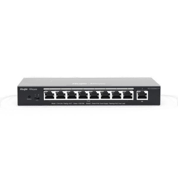 Switch PoE gigabit inteligente con 9 puertos gigabit, 8 puertos PoE+ hasta 120W, reconocimiento de cámaras IP, valor único para redes CCTV, gestionable en la nube
