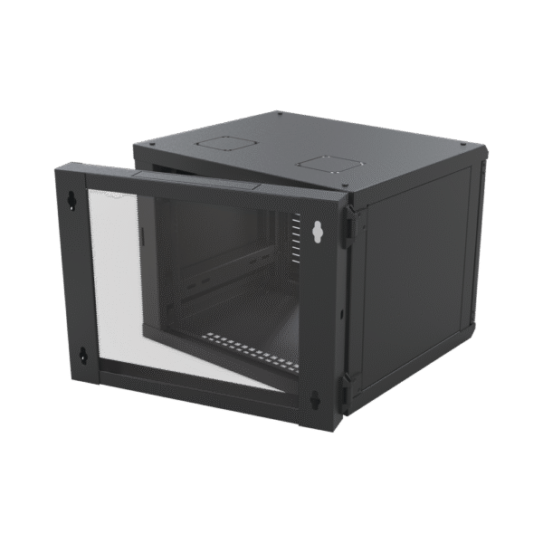 Gabinete Abatible de Pared (Con Marco Trasero) con Rack 19" de 12 Unidades. Ventana de Cristal Templado.