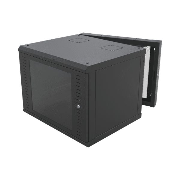 Gabinete Abatible de Pared (Con Marco Trasero) con Rack 19" de 12 Unidades. Ventana de Cristal Templado.