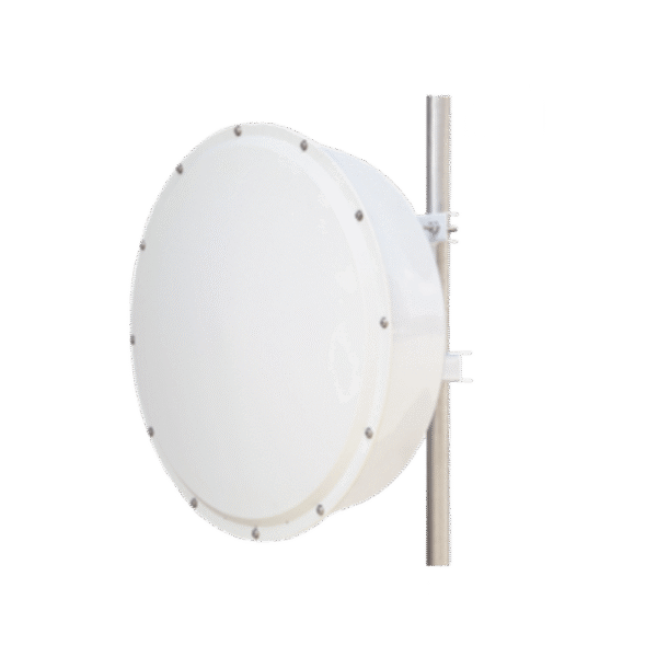 Antena direccional de alta resistencia, Ganancia 30 dBi, (4.9 -6.5 GHz), Plato hondo para mayor inmunidad al ruido, Conectores N-Hembra, Montaje y radomo incluido