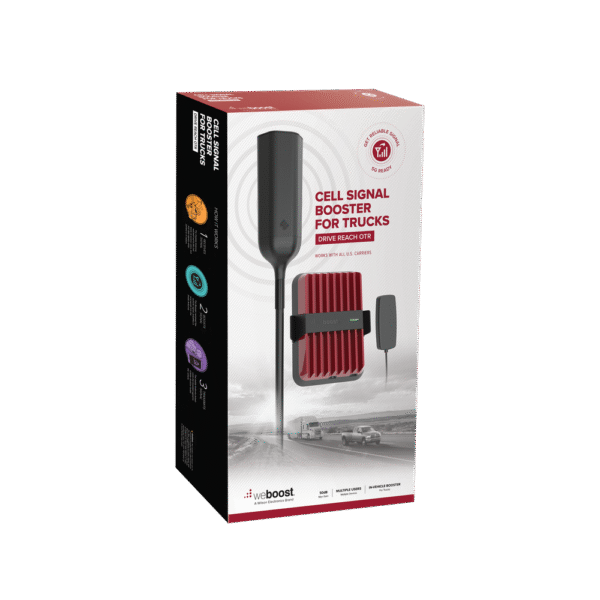 Kit amplificador de señal celular 4G LTE, 3G y Voz. Drive Reach OTR. Especial para Tractocamión y Pick up Pesados. Soporta múltiples dispositivos. Opera con los principales operadores.