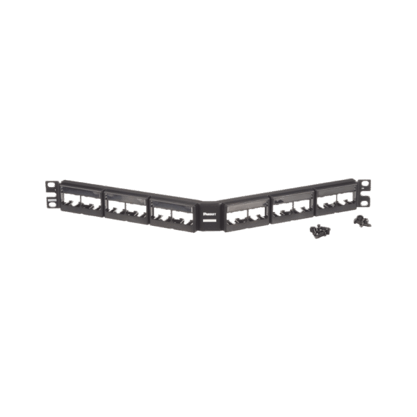 CPPLA24WBLY-AD-3-l Panel de Parcheo Modular Mini-Com (Sin Conectores), Angulado, Sin Blindaje, Con Etiqueta y Cubierta, de 24 puertos, 1UR