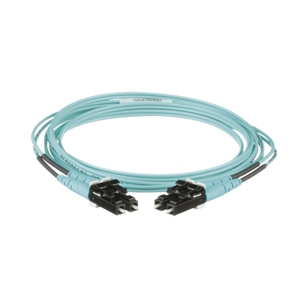 Jumper de Fibra Optica Multimodo 50/125 OM3, LC-LC Duplex, OFNR (Riser), Color Aqua, 2 Metros