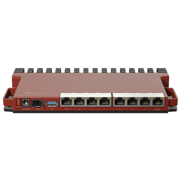 Router Board, 8 Puertos Gigabit + 1 puerto PoE-Out Pasivo, 1 Puerto SFP, Licencia Nivel 5 y montaje en Rack