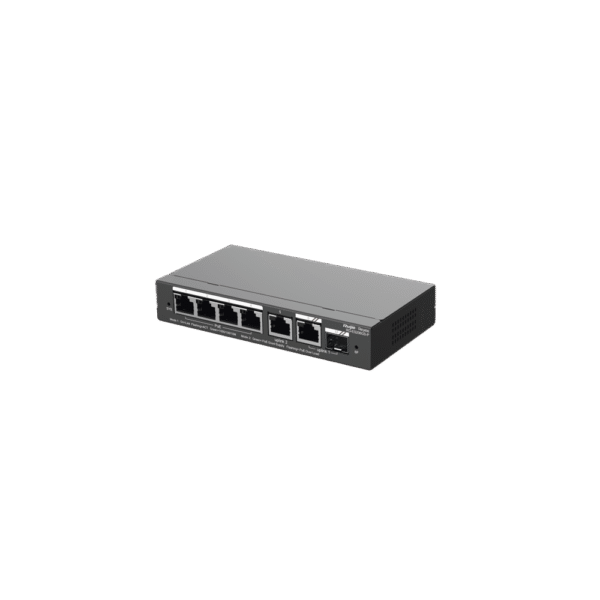 Switch Administrable, 6 Puertos Gigabit, 4 Puertos PoE+ 802.3af/at Gigabit, 1 Puerto Gigabit Uplink, 1 Puerto Combo SFP Uplink, Gestión Gratuita desde la Nube, 54W