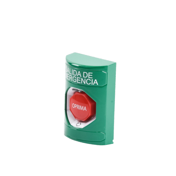 Botón de Salida de Emergencia en Español, Acción Mantenida, Girar para Restablecer y LED Multicolor