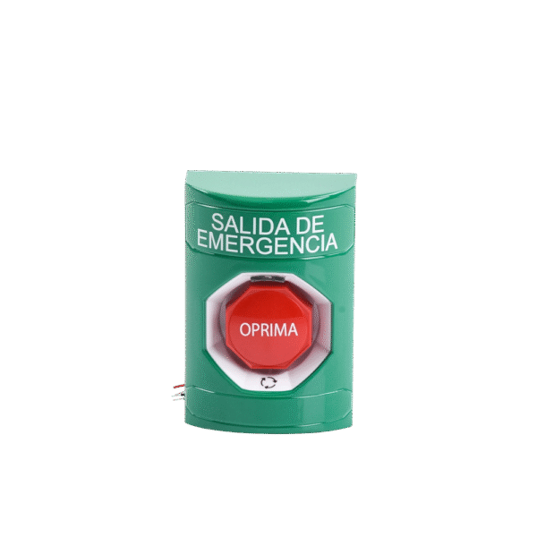 Botón de Salida de Emergencia en Español, Acción Mantenida, Girar para Restablecer y LED Multicolor