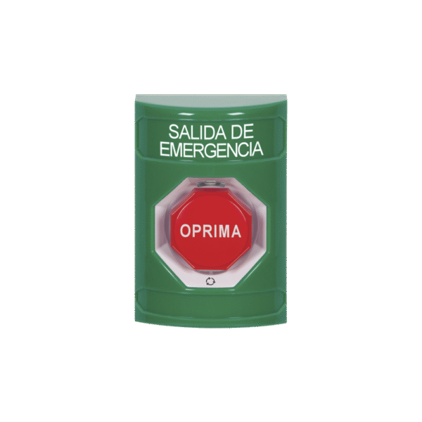 Botón de Salida de Emergencia en Español, Acción Mantenida, Girar para Restablecer y LED Multicolor