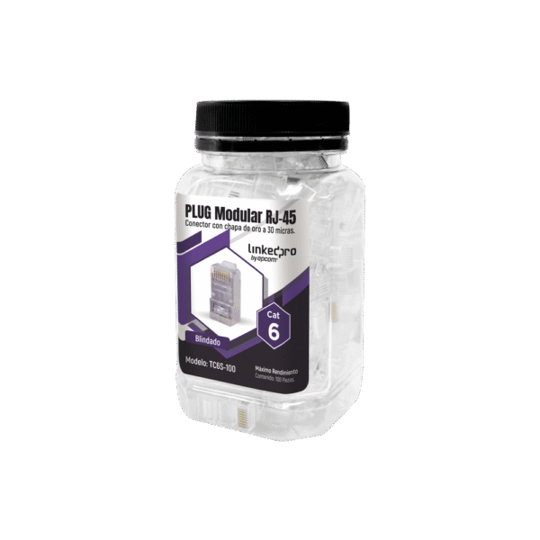 Bote con 100 Piezas de Plug Modular RJ45 Cat6 blindado, chapado de oro a 30 micras para durabilidad extrema SIN PIN DE TIERRA