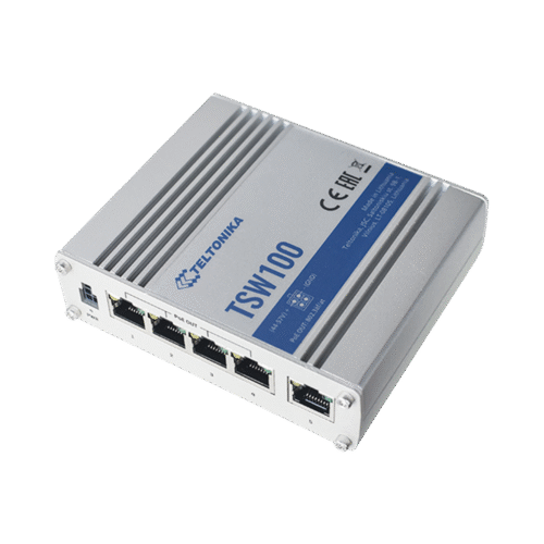 TSW100-l Switch Industrial No-Administrable 5 puertos Gigabit, PoE en 4 puertos 802.3af/at (120W)