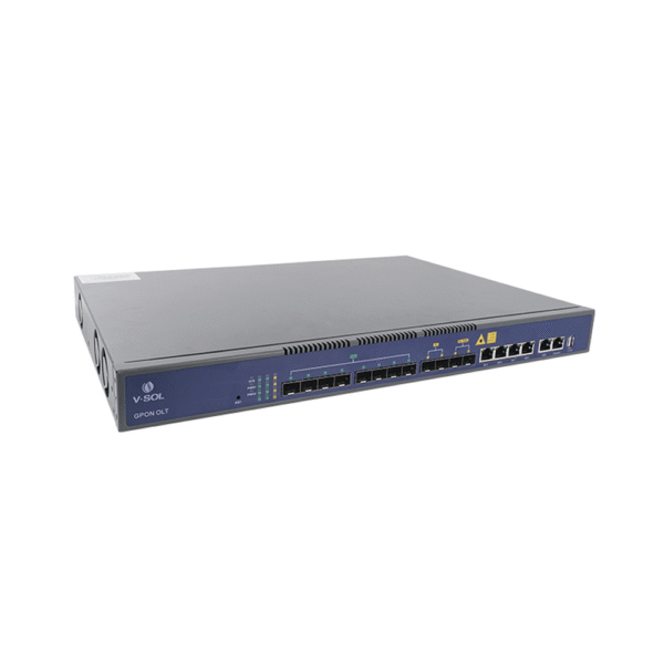 OLT de 8 puertos GPON con 8 puertos Uplink (4 puertos Gigabit Ethernet + 2 puertos SFP + 2 puertos SFP+), hasta 1024 ONUs