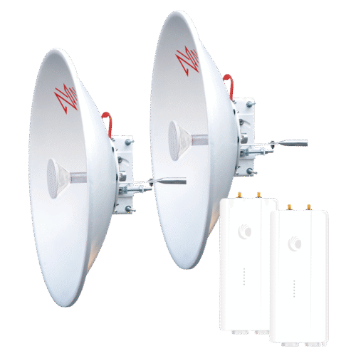 Enlace completo de 2 radios FORCE4600C con antenas NP6 (32 dBi), rango de frecuencia extendida (5.7 a 7 GHz) con Jumpers