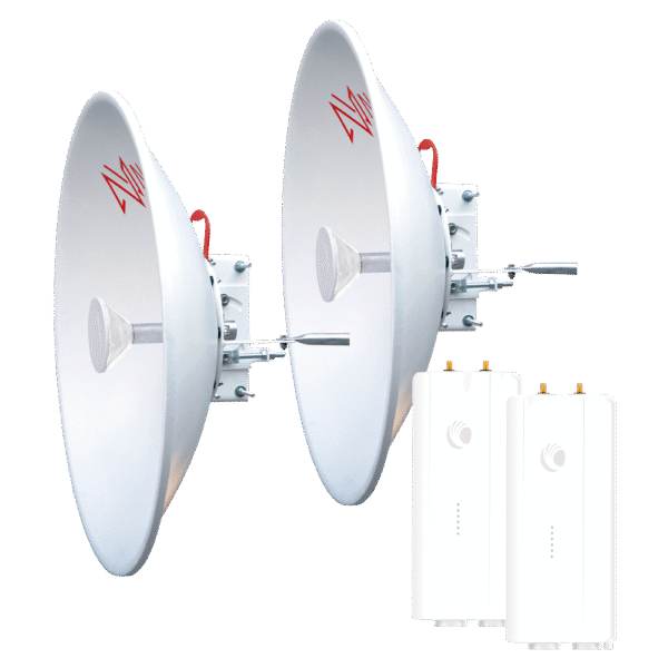 Enlace completo de 2 radios FORCE4600C con antenas NP6 (32 dBi), rango de frecuencia extendida (5.7 a 7 GHz) con Jumpers