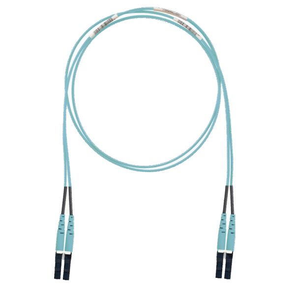 Jumper de Fibra Optica Multimodo 50/125 OM3, LC-LC Duplex, OFNR (Riser), Color Aqua, 2 Metros