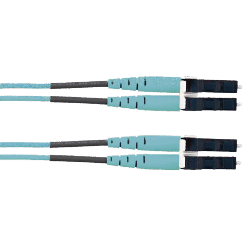 Jumper de Fibra Optica Multimodo 50/125 OM3, LC-LC Duplex, OFNR (Riser), Color Aqua, 2 Metros