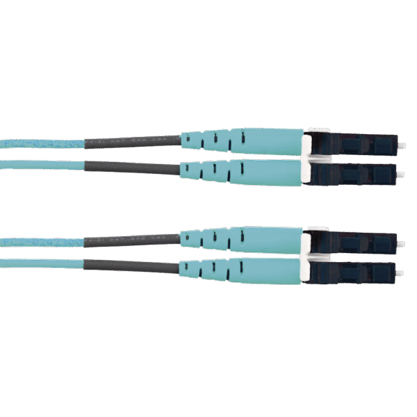 Jumper de Fibra Optica Multimodo 50/125 OM3, LC-LC Duplex, OFNR (Riser), Color Aqua, 2 Metros