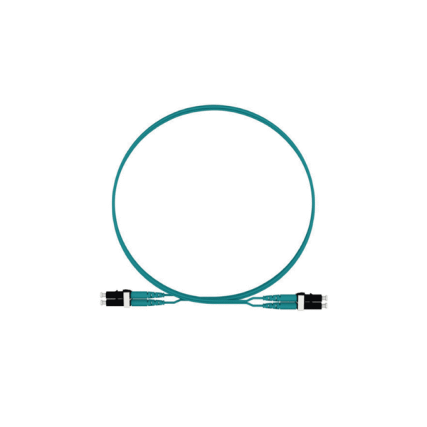 Jumper de Fibra Optica Multimodo 50/125 OM4, LC-LC Duplex, LSZH, Color Aqua, 2 Metros