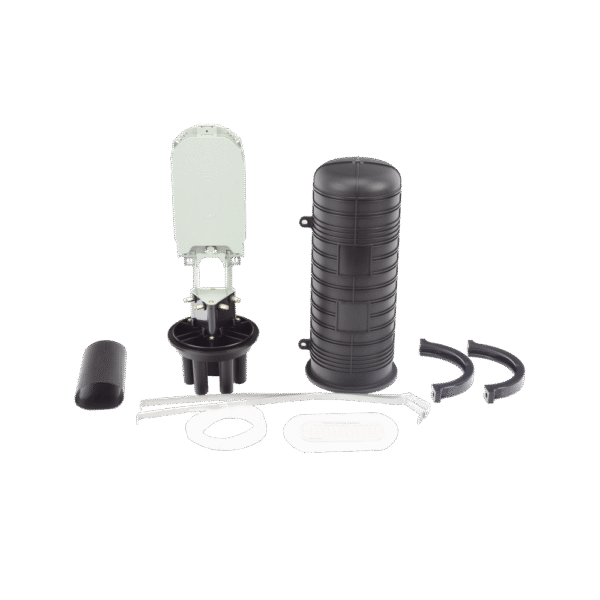 Caja de Distribución de Fibra Óptica Vertical tipo Domo, hasta 48 empalmes, Exterior, IP68