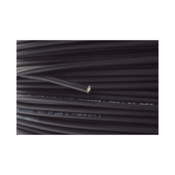 Carrete de Fibra Óptica Aérea redonda (Figura 0) G.657A2 tipo Drop, Monomodo, 1 hilo, forro de 3 mm, Span 80m, Rollo de 1Km